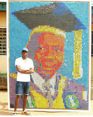 STILL TRENDING: Uniben Student who used 6000+ bottle Cover to make a portrait of the VC  gains wide acceptance