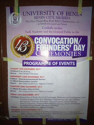 UNIBEN 43rd Convocation/Founder’s Day Ceremonies for the 2015/2016 Academic session