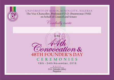 UNIBEN 44TH CONVOCATION AND 48TH FOUNDER’S DAY CEREMONIES
