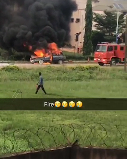 VIDEO: Vehicle Burst Into Flame In Front Of UNIBEN Hostel
